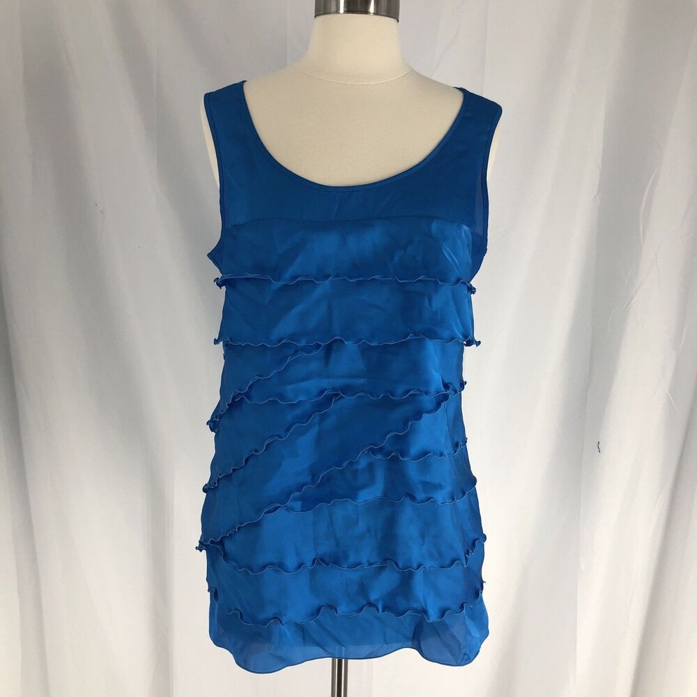Nicole By Nicole Miller Womens M Turquoise Ruffle Tank Top Sleeveless Blouse
